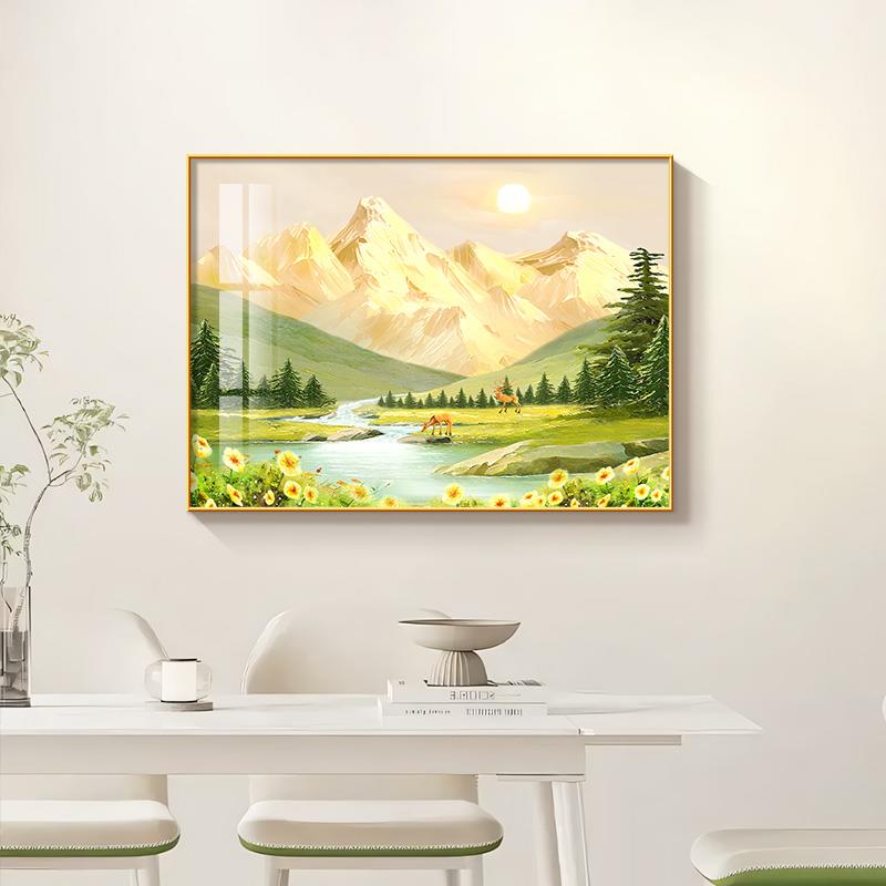 日照金山饭厅装饰画 画源远流长山水风景饭厅新款挂画 画寓意好新