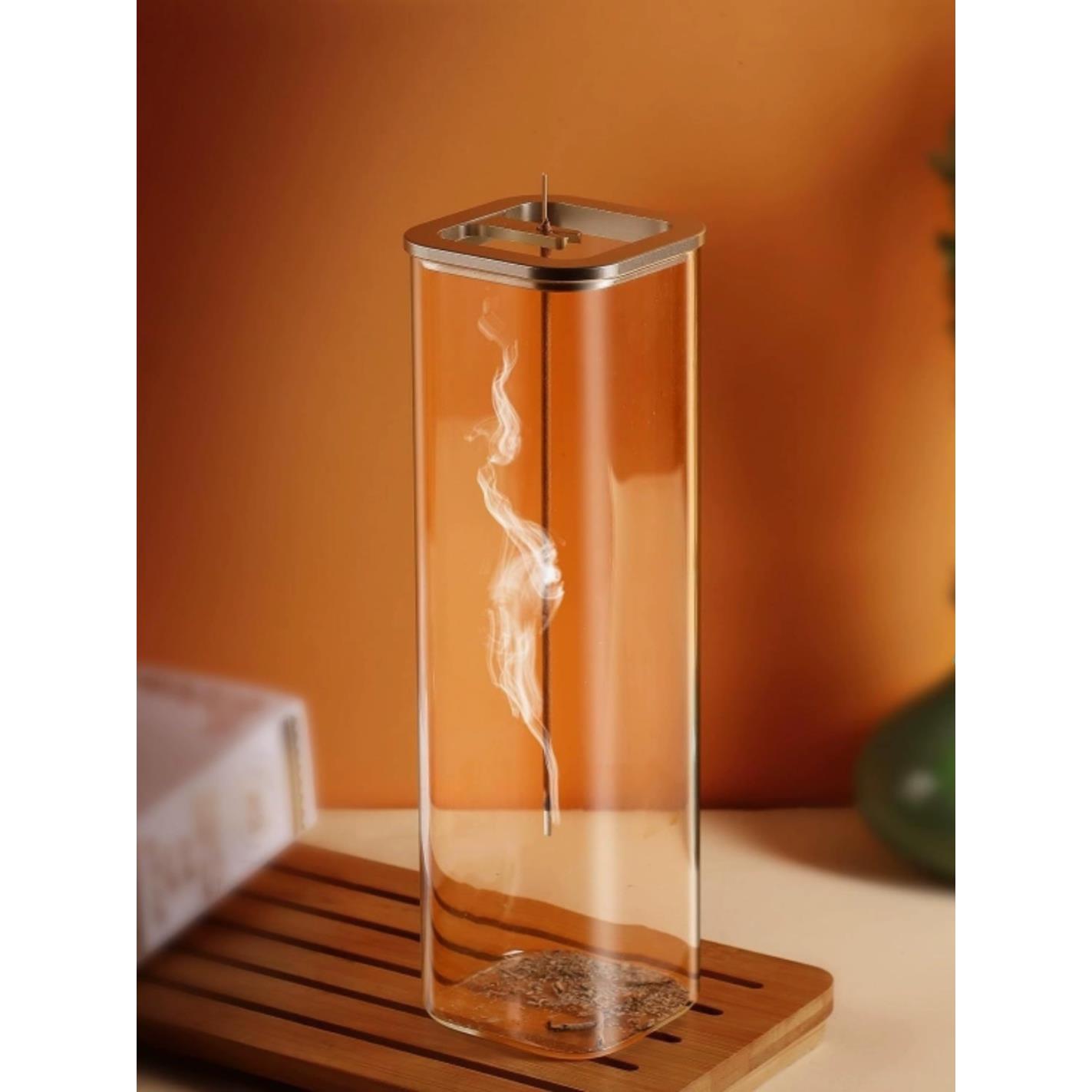 香熏炉香插倒挂香器创意线香檀香炉 方形玻璃接灰器家居瑜伽摆件