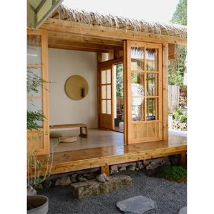 防腐木茅草木屋民农村民宿庭院造景室外茶室户外农家乐网红小木屋