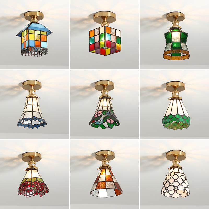 老上海阳台灯过道灯玄关灯走廊灯小房间卧室榻榻米入户彩色玻璃灯