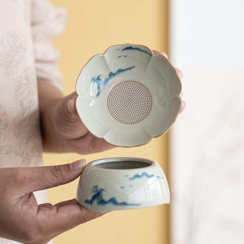 陶瓷茶漏过滤网茶滤旅行便携陶瓷配件茶具功夫复古新中式釉下彩