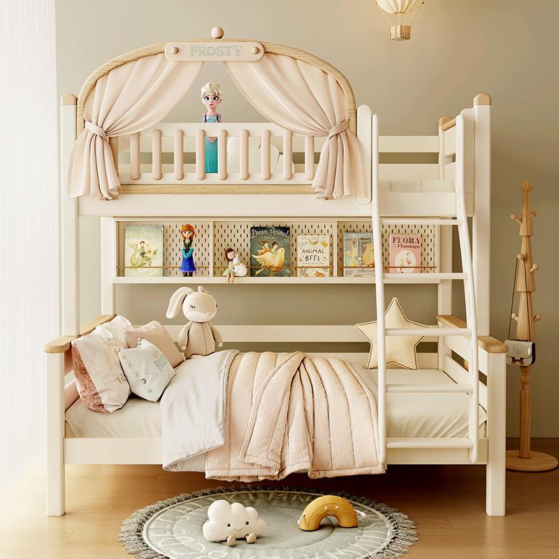 公主床儿童全实木高低床双层床带书架书柜上下铺高架子母床上下床