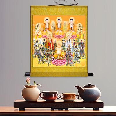 新版高清全堂佛画像 满堂佛众佛图 佛堂家用观音菩萨佛像卷轴挂画
