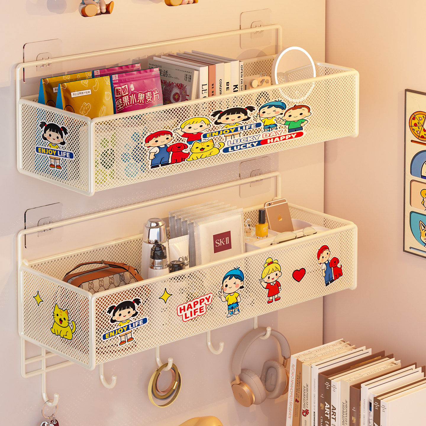 免打孔墙上置物架学生宿舍壁挂式