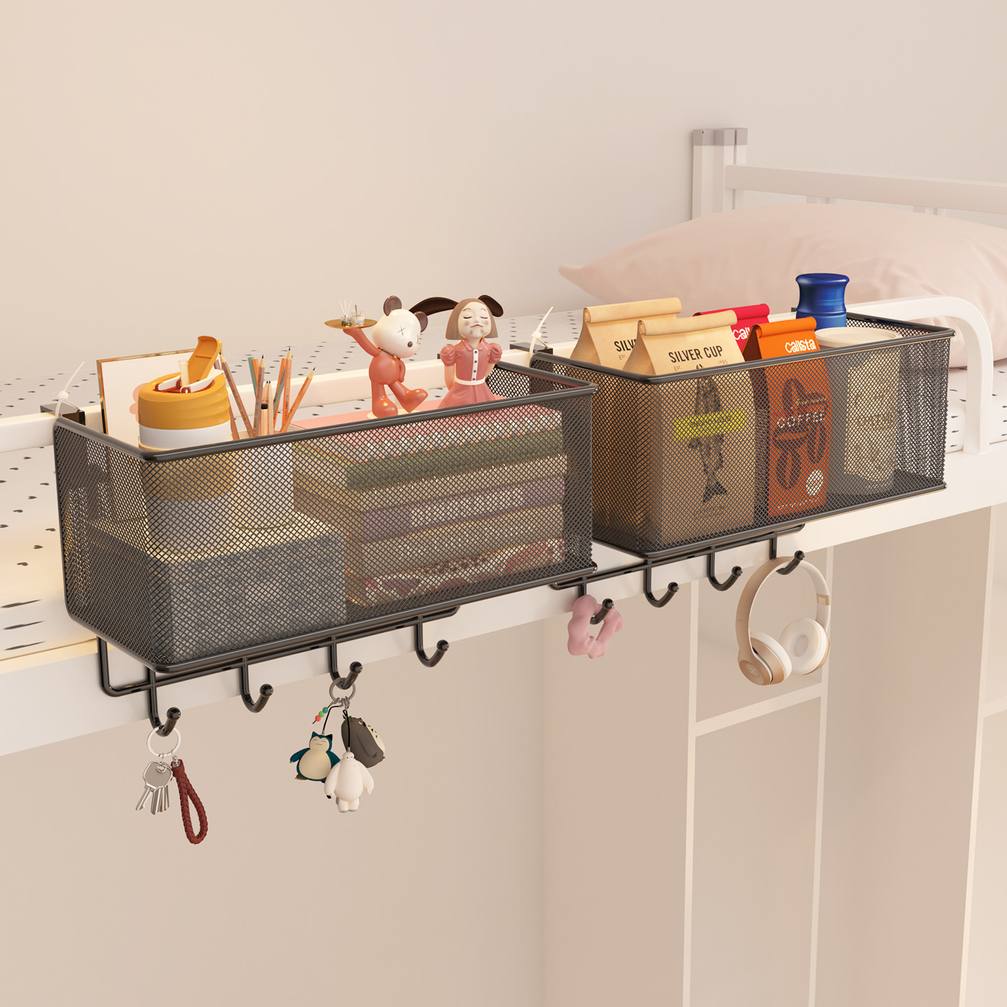 宿舍上铺必备神器寝室床上收纳架床边挂篮置物架床头悬挂式收纳筐