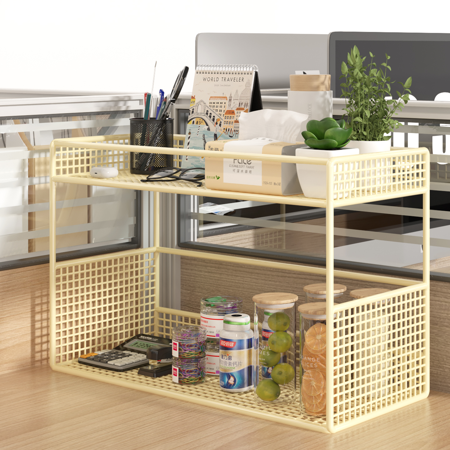 桌面置物架桌上奶油风书架家用书桌收纳小型储物办公室文件放置架