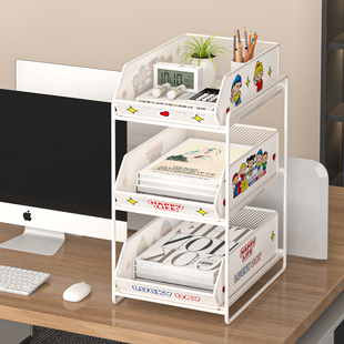 办公桌置物架文件收纳盒抽拉式办公室工位神器桌面台面桌上整理架