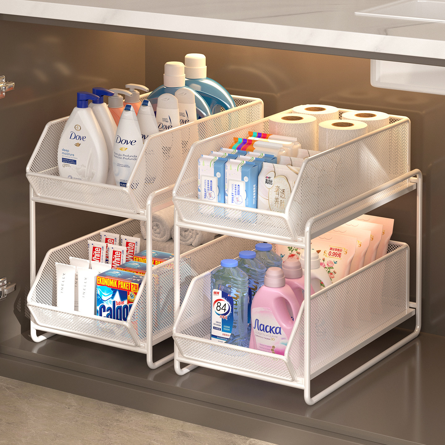 浴室下水槽置物架抽拉式卫生间柜下收纳筐厕所洗漱台橱柜内分层架,收纳整理,整理架/置物架/收纳架,淘宝优惠券,粉丝福利购,淘宝优惠卷