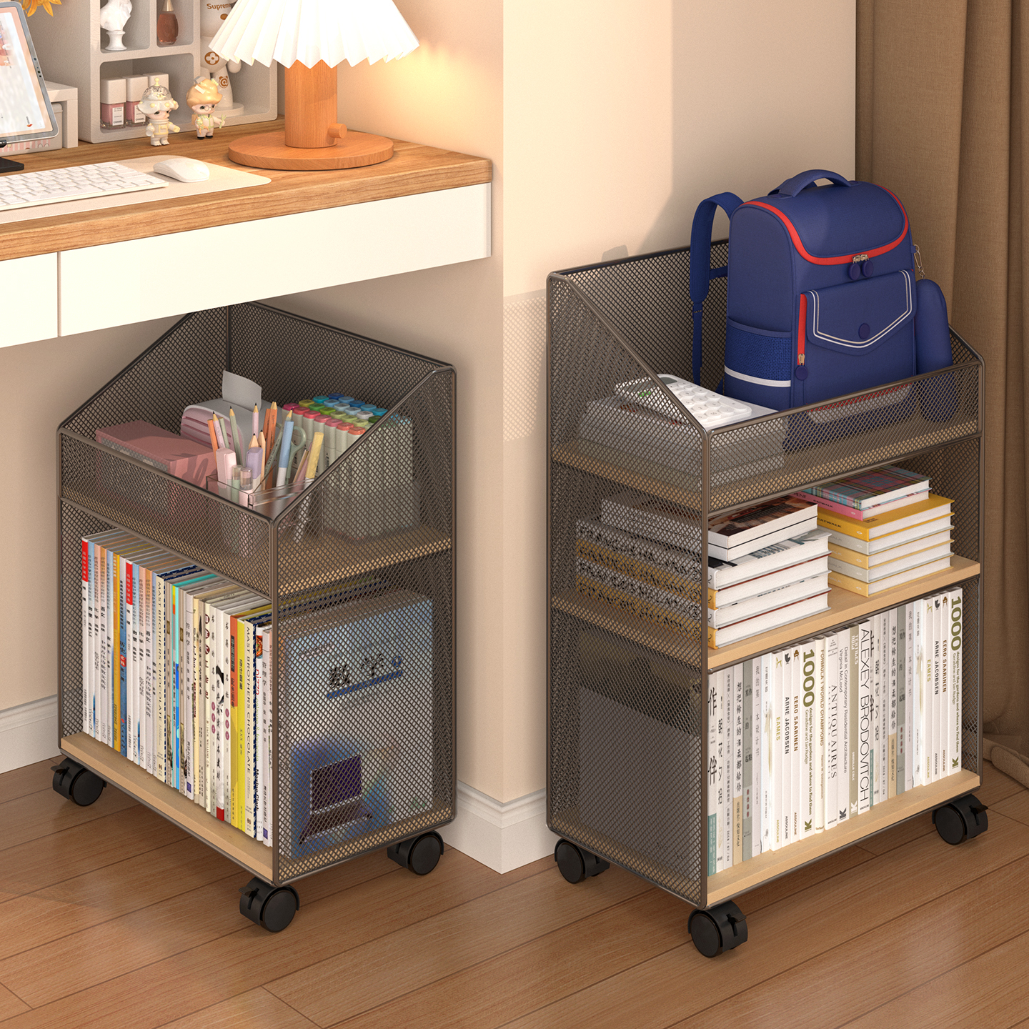 桌下置物架可移动小推车书架