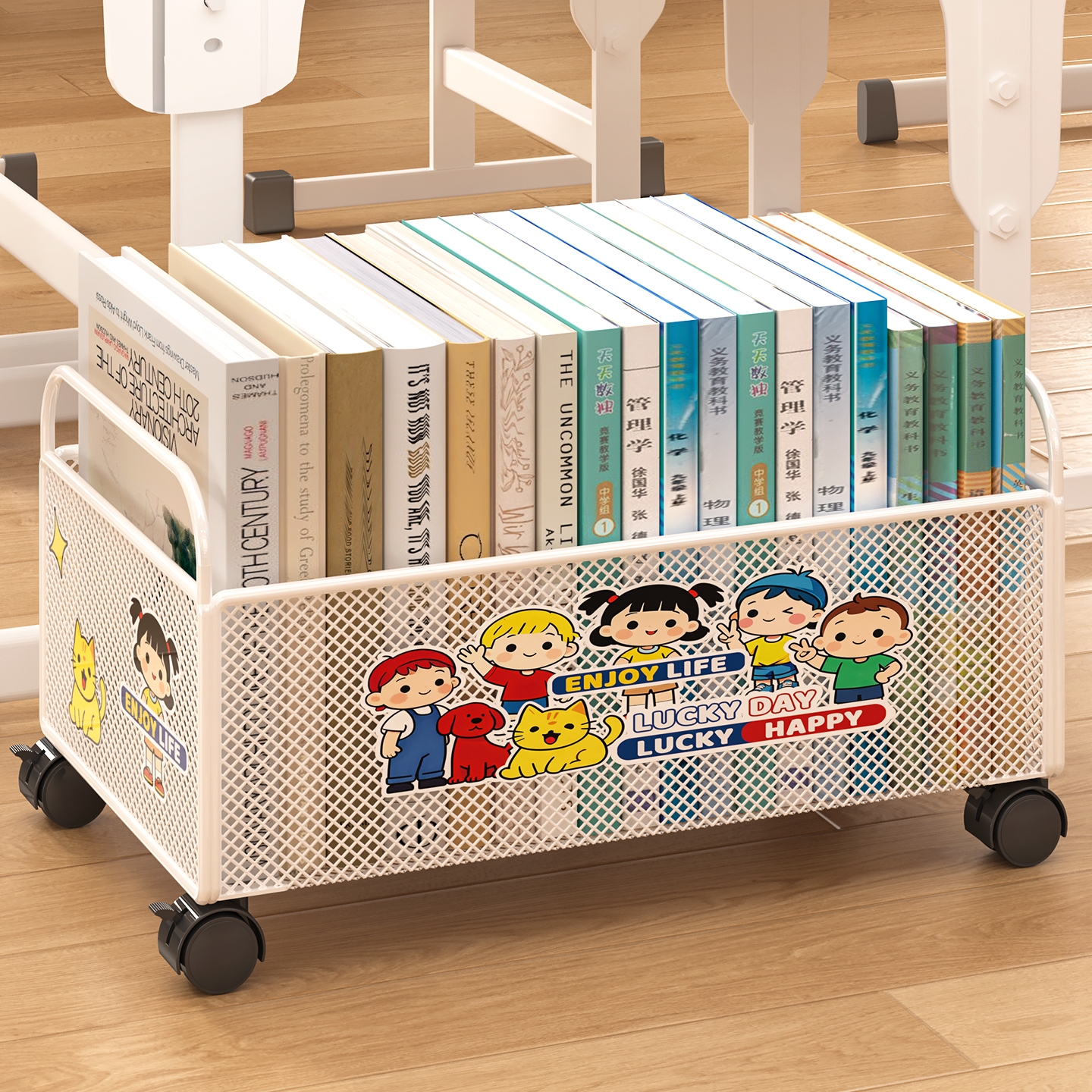 书本收纳箱带轮学生教室用装书箱桌下可移动收纳神器书包置物架
