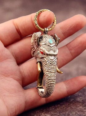 黄铜白铜大象弹簧汽车钥匙扣挂件吉祥如意腰饰箱包背包饰品快挂扣