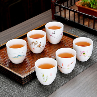 创意陶瓷茶具家用高端茶 品茗单杯杯羊脂玉个人专用茶杯主人杯中式