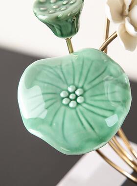 新中式荷叶莲花轻奢创意桌面摆件家居客厅玄关置物架办公室装饰品