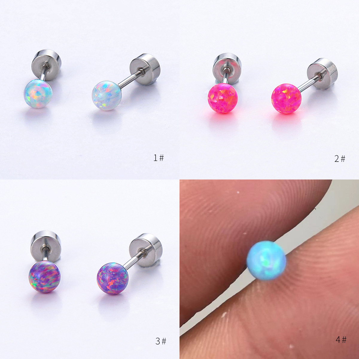 316L钛钢镀金微镶锆耳骨钉真欧泊球真澳宝球耳饰耳钉饰品耳骨钉