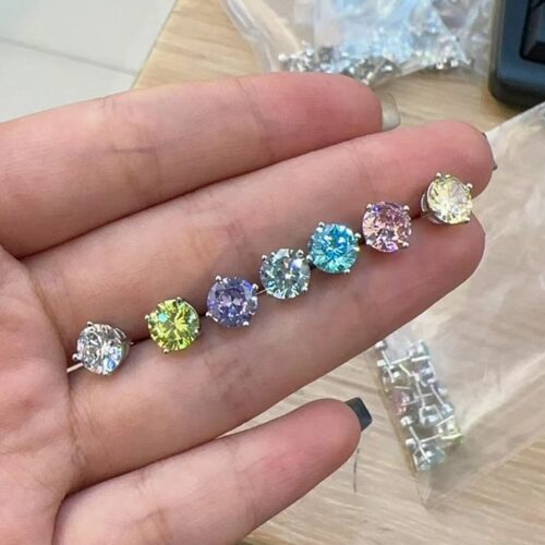 316L钛钢铜镀金锆石耳骨钉圆形大锆石耳饰华子耳钉耳骨钉