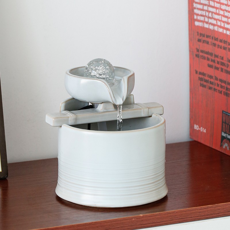 禾潼陶瓷水循环桌面流水摆件办公桌装饰中式流水器客厅雾化加湿器