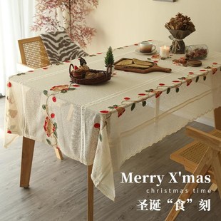 饰布置台布 氛围感圣诞桌布蕾丝提花轻奢高级感新年民宿家用茶几装