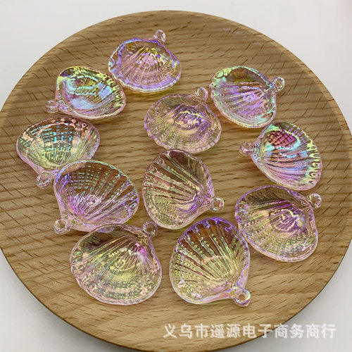 遥源高品亚克力UV镀彩贝壳27*28mm吊孔DIY饰品装饰手机链挂件
