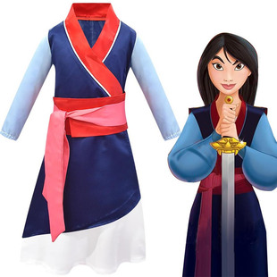 儿童节新款cosplay迪斯尼花木兰服装儿童表演演出服汉服三件套