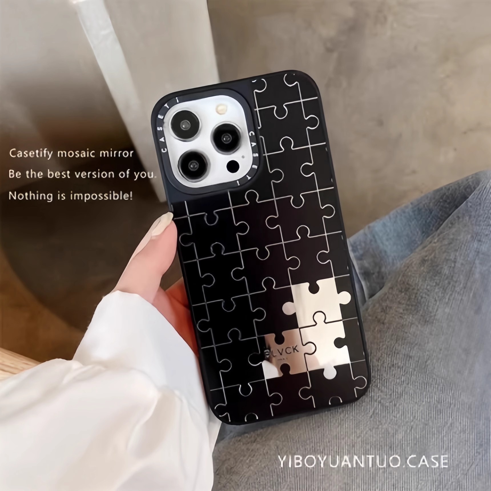 C家联名BLVCK拼图适用于iPhone16ProMax手机壳新款苹果15Pro保护套14plus防摔13卡通可爱12镜面magsafe磁吸版