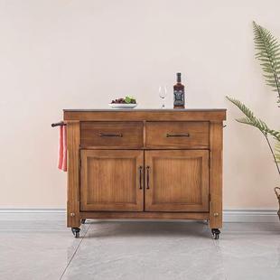 美式实木可移动中岛台带柜门覆古餐柜岩板厨房操作料理台靠墙柜