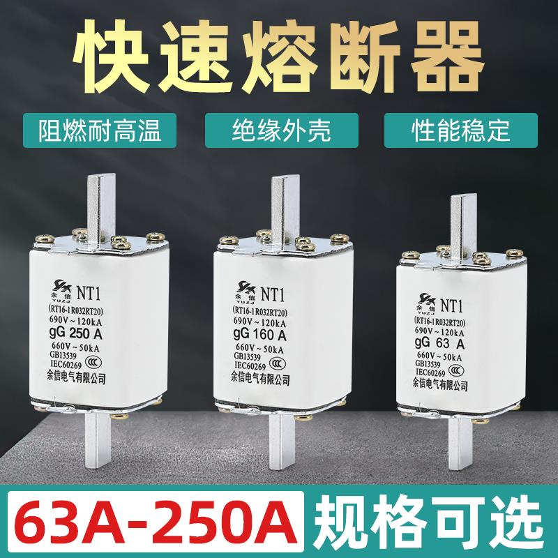 快速熔断器NT00 NT1熔芯63A 160A 250A 陶瓷保险丝芯子RT16熔芯