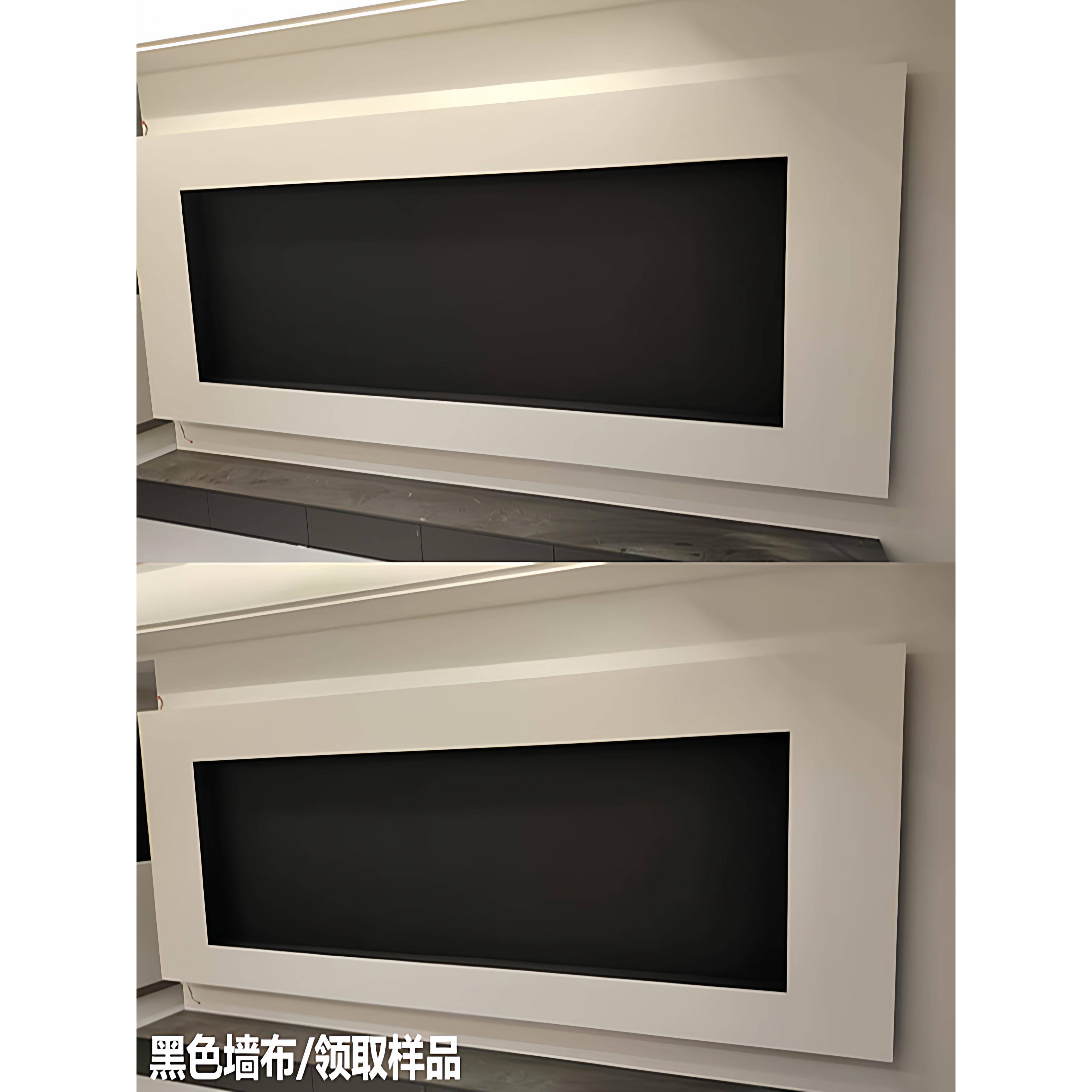 纯黑色墙布2025新款客厅悬浮电视墙简约现代电视壁龛法式无缝壁布