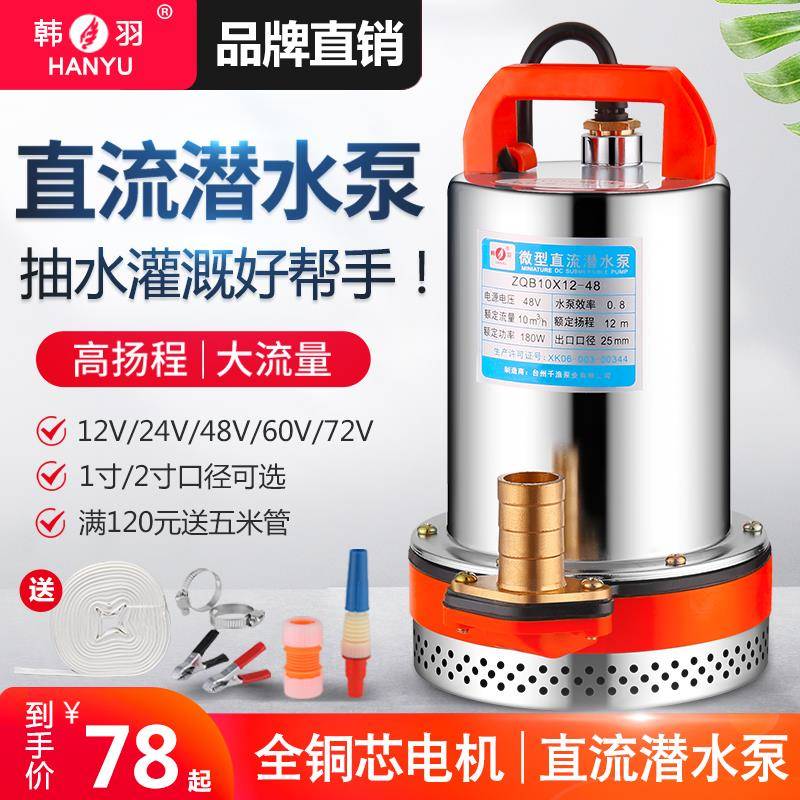 韩羽直流潜水泵12V24V48V60V伏电动车水泵电动车抽水泵农用抽水机