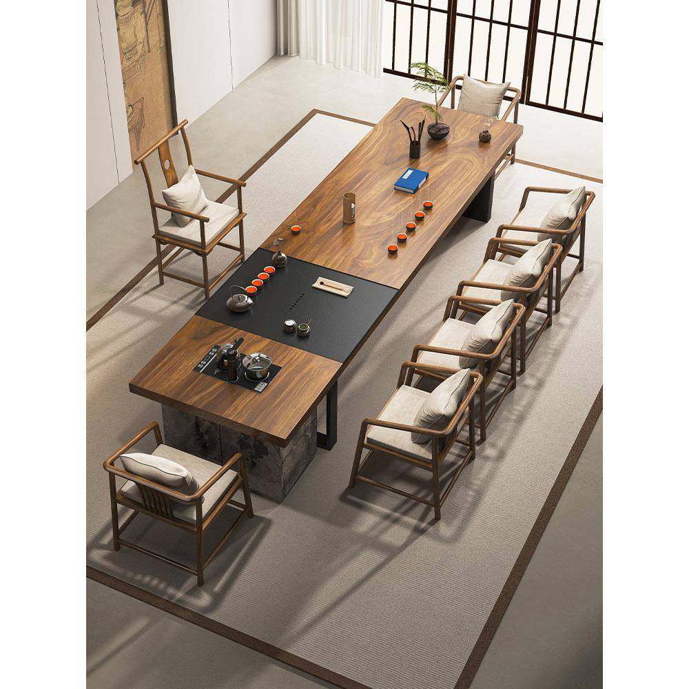 胡桃实木茶几大板2025新古典客厅家庭茶几和椅子组合办公茶几