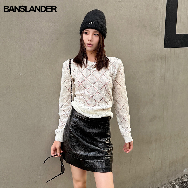 BANSLANDER复古冰裂纹皮短裙