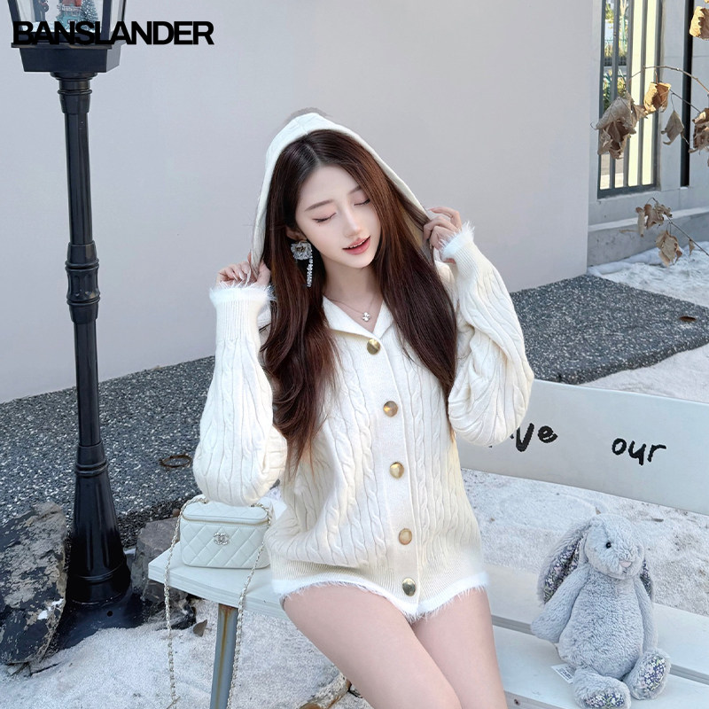 BANSLANDER拼色麻花绳开衫