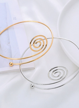 亚马逊热卖新款手饰气质简约冷淡风臂环金属螺旋开口小金球可调节