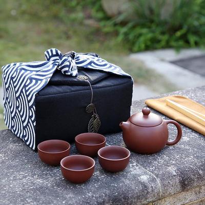 厂家棉麻一壶四杯茶具布袋便携旅行收纳袋茶杯茶壶手提布包可制订