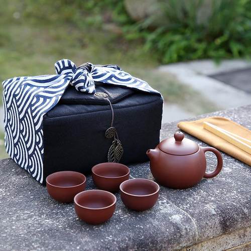 厂家棉麻一壶四杯茶具布袋便携旅行收纳袋茶杯茶壶手提布包可制订
