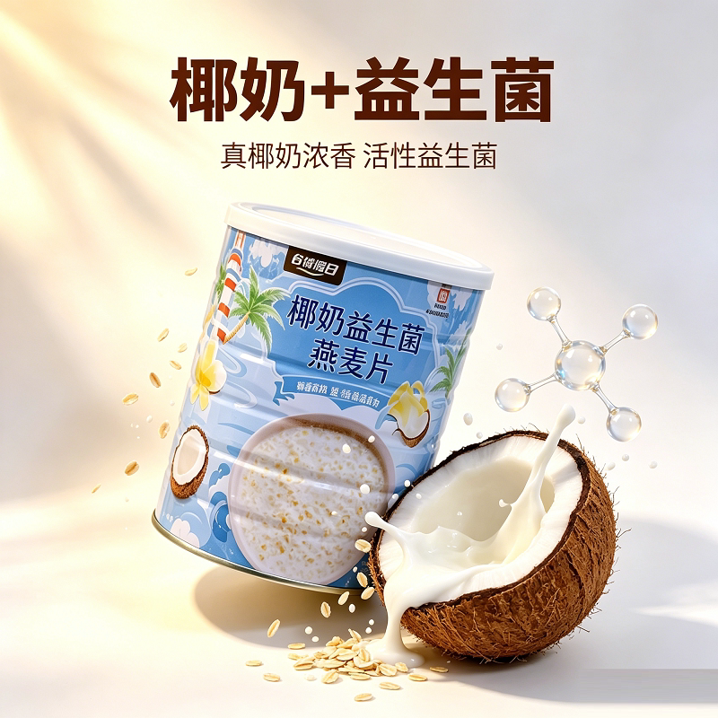 椰奶益生菌燕麦片罐装300g免煮冲饮即食麦片饱腹燕麦代餐早餐食品