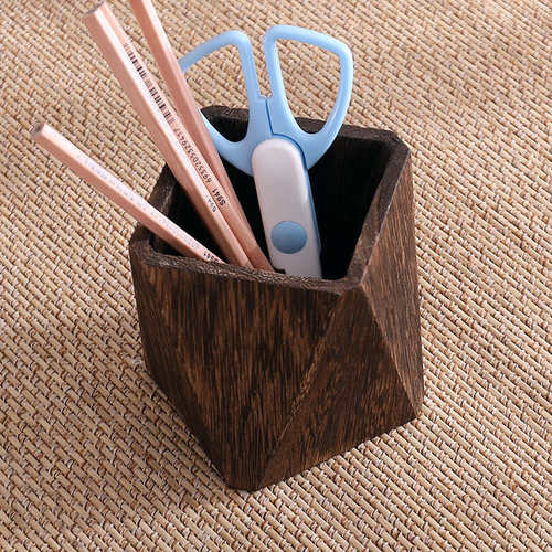 实木中式笔筒复古学生桌面文具收纳盒简约化妆笔刷桶办公置物笔座