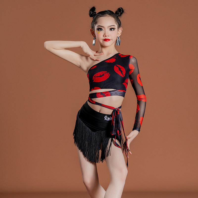 洛利塔拉丁服儿童夏季黑色舞裙女童高端练功服少儿演出服表演服装
