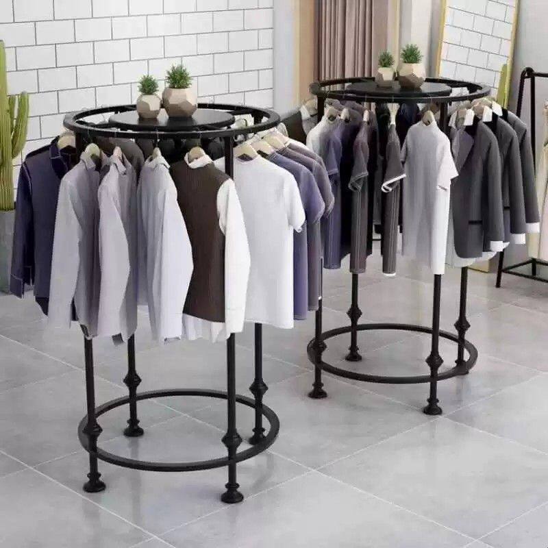 服装店圆形铁艺挂衣架男女服装架子落地式展示架童装中岛陈列货架