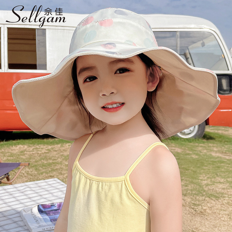 儿童甜美遮阳帽子女童宝宝夏季大檐空顶帽户外防晒帽小学生太阳帽
