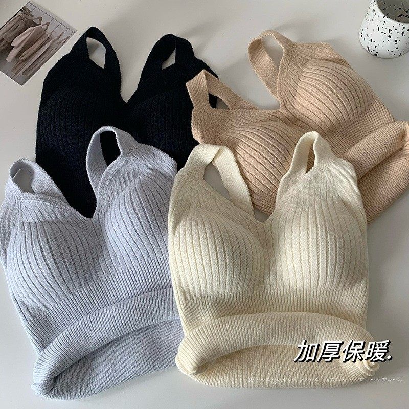 秋冬新款保暖背心女士内搭带胸垫无痕针织加厚发热保暖羊毛打底衫