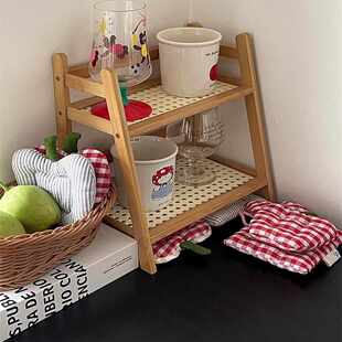 桌边的一角~实木桌面置物架多层杯架台面茶杯架客厅水壶餐具收纳