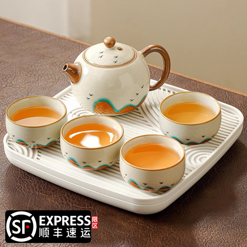 2025新款汝窑一壶两四杯茶具套装家用泡茶一人饮小套功夫茶杯礼盒