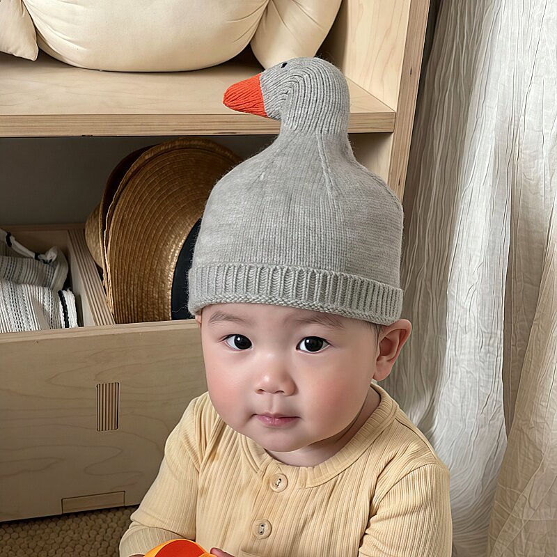 大鹅帽子婴儿秋冬季宝宝针织帽儿童小月龄毛线帽保暖防风创意可爱