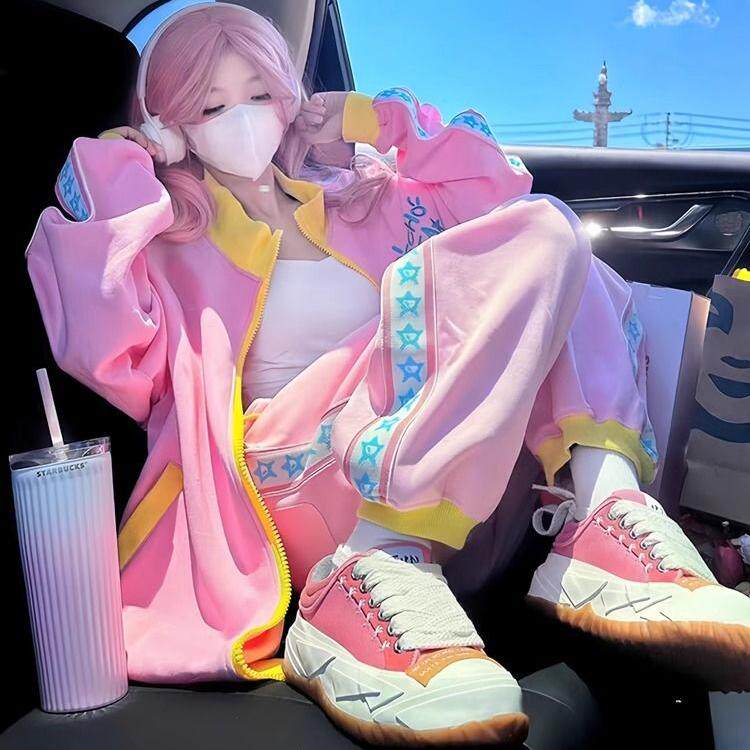 运动套装女秋冬季宽松多巴胺穿搭初秋装搭配一整套时尚休闲两件套