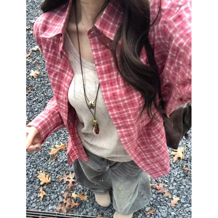 小众美式高质感翻领条纹衬衫2026春季少女心百搭款长袖上衣时