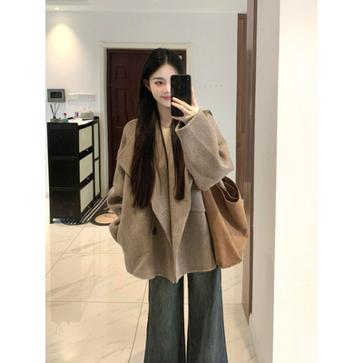 大翻领呢子大衣女2025秋冬季新款