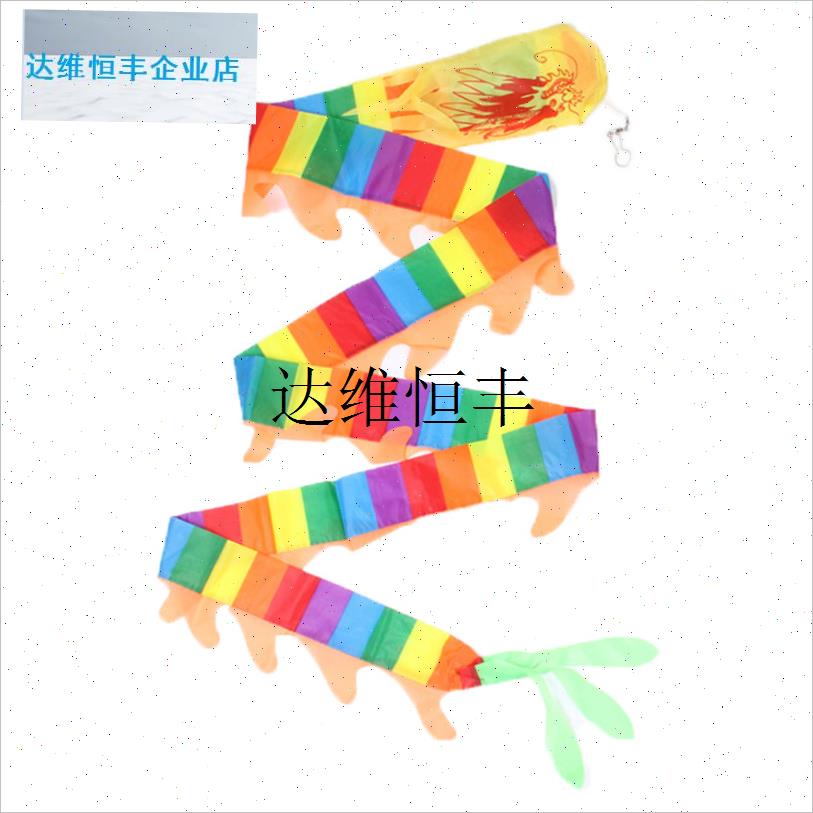 空竹彩带5m鳞片筒子甩龙立w体飘龙健身七彩手舞龙带挂钩呼啦圈配,