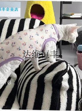 猫咪德文无毛猫斯芬克斯蓝猫长毛猫四脚衣短袖R保暖防掉毛紫色碎,