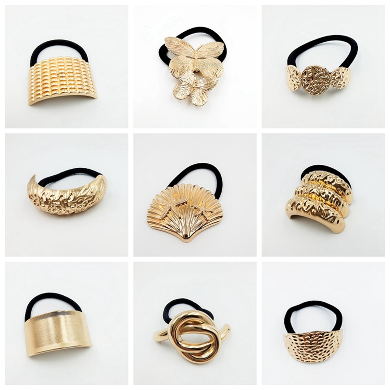 欧美跨境发绳时尚优雅合金无痕发圈蝴蝶皮筋马尾发圈头饰发饰