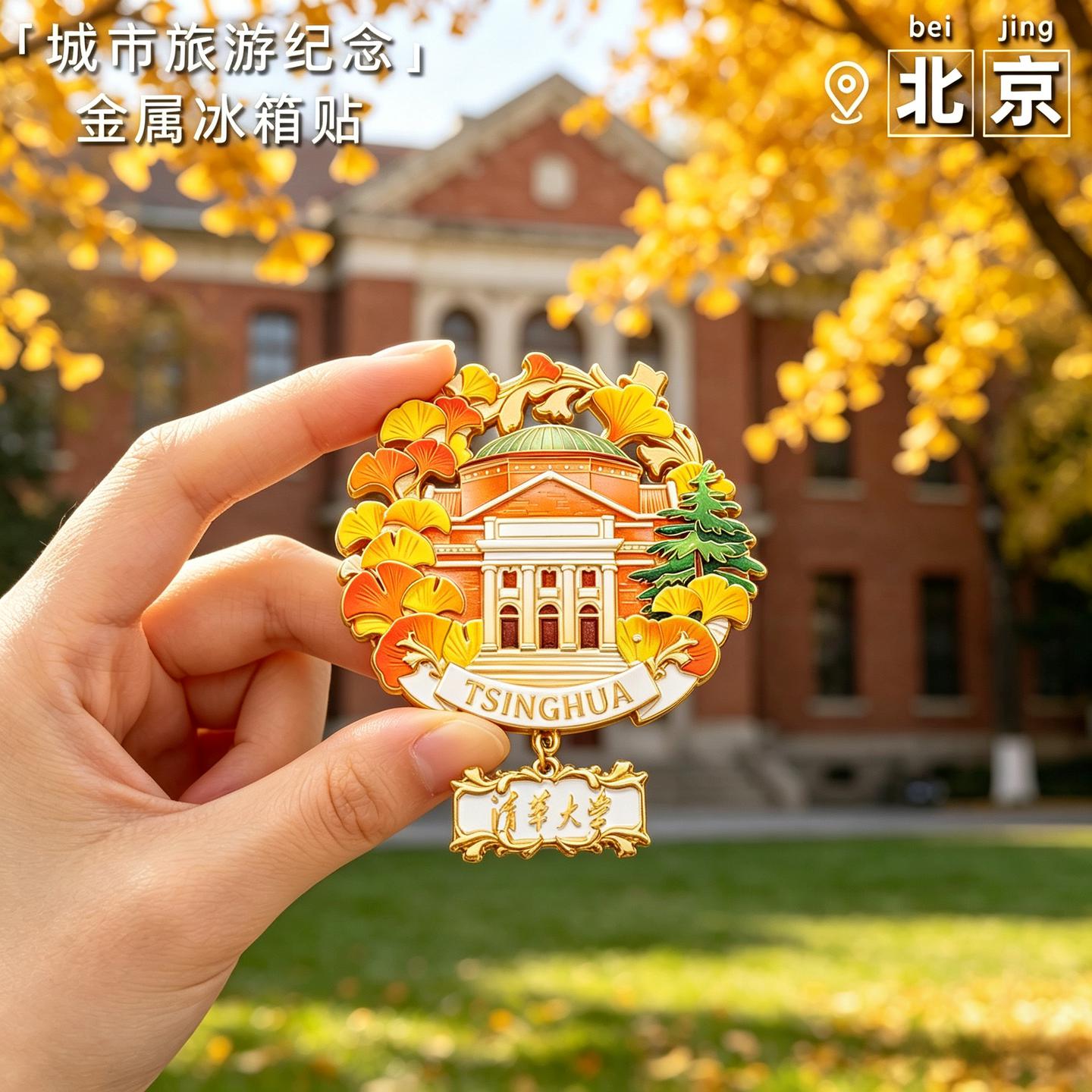 北京文创冰箱贴纪念品2026新款清华大学金属磁吸升学业伴手礼磁贴图片